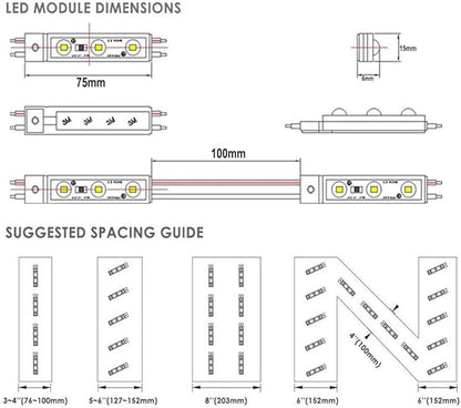 LED Module Windows Lights - 3000K White, 100pcs, 49.8 Ft, 5730 SMD, 150LM Per Module, IP65 Waterproof for Advertising Signs With Tape Adhesive Backside (No Power Supply)