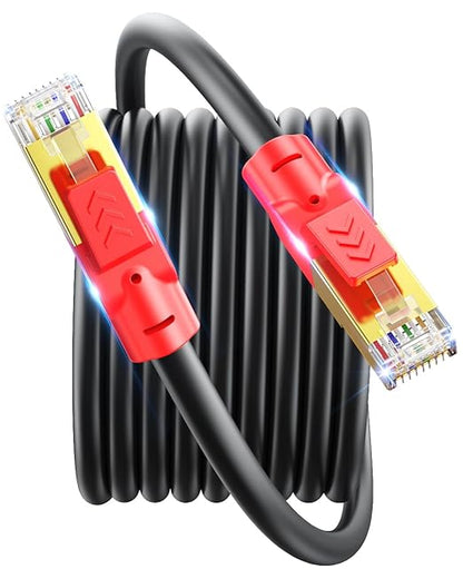 SNANSHI Cat8 Ethernet Cable 200ft - 40Gbps 2000MHz High Speed Shielded LAN Cable for Gaming, PS5, Xbox, 4K TVs, Modem, Router – Indoor/Outdoor Weatherproof & UV Resistant