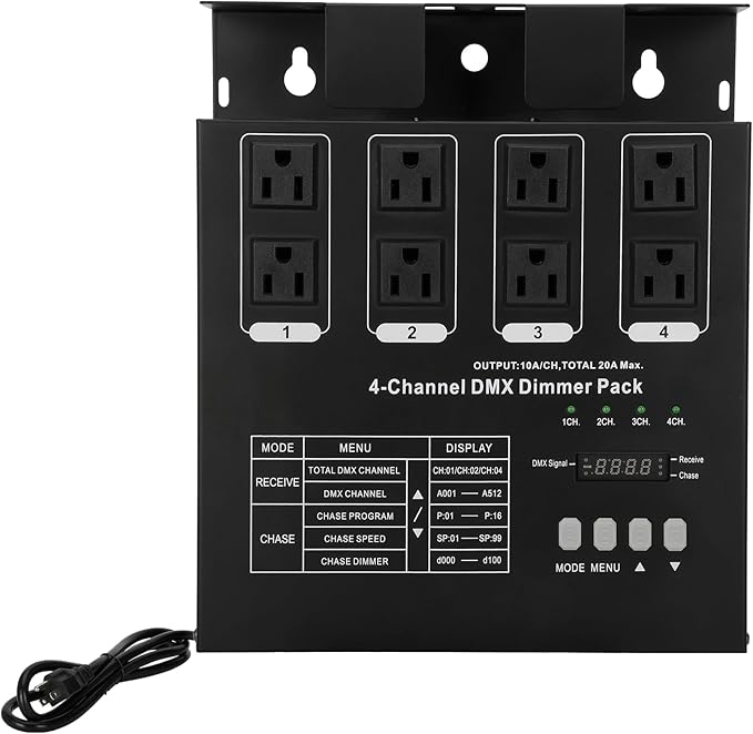 Dmx Dimmer Pack,4 Channel Dmx512 Dimmer Pack， Lighting Controller, Dimmer Pack Suitable for Stage Lighting Control