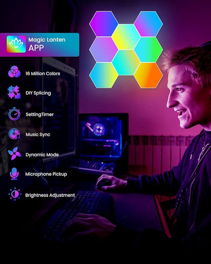 Hexagon LED Lights Wall Panels, Smart RGB Gaming Lights with APP & Music Sync, DIY Modular Hex Tiles, USB-Powered for Autism/Game Room/Party Decor (8-Pack)