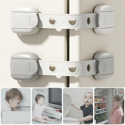 Child Safety Strap Locks (10 Pack) Baby Locks for Cabinets and Drawers, Toilet, Fridge & More. Adhesive Pads. Easy Installation, No Drilling Required, White/Gray (Gray, 10 pcs (Pack of 1))