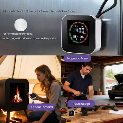 3-in-1 Portable Carbon Monoxide Detector for Travel – UL-Compliant CO Alarm with Temperature and Humidity Monitor, USB-C Rechargeable for RV, Hotel, Camping(1, Silver)
