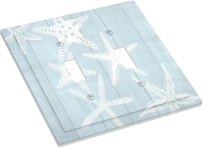 Beach Starfish Vintage Wood Rustic Country Ocean Decorative Switch Plates 2 Gang Double Toggle Outlet Light Switch Cover Wall Plate Electrical Faceplate for Farmhouse Kids Room Decor