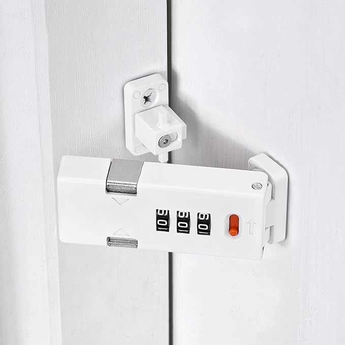 Cabinet Lock，Barn Door Latches,3-Digit Combination Security Locks,Combination Security Lock,for Office File Cabinet,Drawers,Locker,Small Door,Cupboard (1, White_90 Degree)