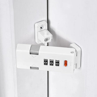 Cabinet Lock，Barn Door Latches,3-Digit Combination Security Locks,Combination Security Lock,for Office File Cabinet,Drawers,Locker,Small Door,Cupboard (1, White_90 Degree)