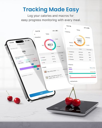 RENPHO Digital Kitchen Scale, Smart Food Weight Scale with Nutritional Calculator, Gram Scale for Weight Loss Cooking Baking Keto Macro Diet, Black Glass, 22lb/10kg