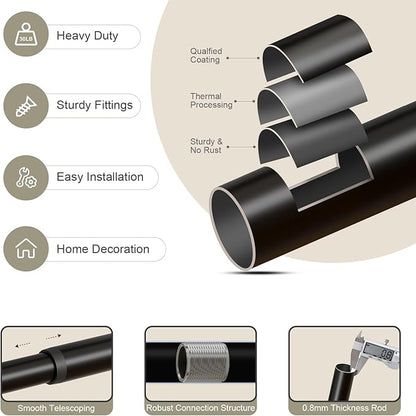 2 Pack Black Curtain Rods for Windows 48 to 84 Inch, 1'' Adjustable Heavy Duty Curtain Rod，Vintage Decorative Drapery Rods with Pumpkin Finials for Bedroom Living Room