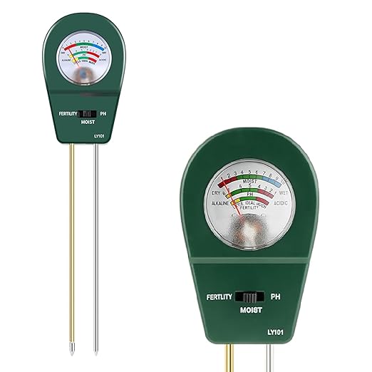 3-in-1 Soil Moisture Meter pH & Fertility Tester, No Battery Needed Plant Soil Test Kit for Houseplants, Garden, Lawn & Farm, Plug-and-Read Soil Acidity Meter for Indoor Outdoor Potted Plants (Green)