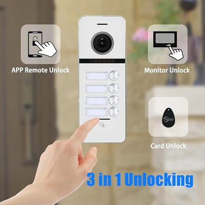 ANJIELO SMART Wired Video Doorbell Apartment Intercom System,4 Family Units 10 Inch Touch Monitor,3 in 1 Unlocking,Dual Way Intercom Motion Detection Tuya for Villa Home (1 Doorbell(w)+ 4 Monitor(w))