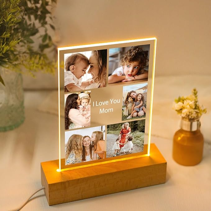 Custom Picture Frames, Personalized Photo Frames with Night Light, Customized Picture Frame, Personalized Valentines Day Gifts for Mom Baby Kid Family