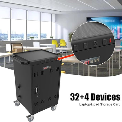 Laptop Charging Cart, 31+4 Charging Ports Laptop Storage Cart, 35-Bay Mobile Charging Cabinet for iPads up to 16.3", Chromebook Devices, Cord Management, Access Lock.School,Business.Black