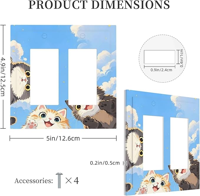 Decorative Outlet Covers Orange Gray Cute Cat Sky Cloud Cat S Paw 2 Gang Double Gfci Rocker Electrical Wall Panels Light Switch Cover Plate For Kids Room Nursery Decor