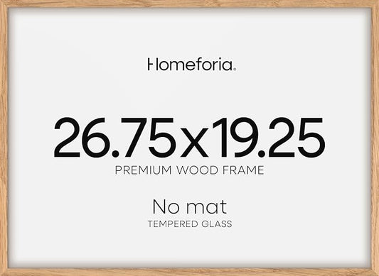 Homeforia 19.25x26.75 Puzzle Frame Wooden, High End Natural Oak 19.25 x 26.75 Picture Frames Light Wood without Mat, 26.75x19.25 Frame for Wall, 19.25by26.75 Frames, Tempered Glass, Wall Kit, Set of 1