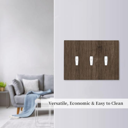 Decorative Light Switch Cover Plate Rustic Walnut Wood Grain 3 Gang Wall Plate Triple Toggle Switch Plate Covers Electrical Outlet Cover for Farmhouse Cabin Decor