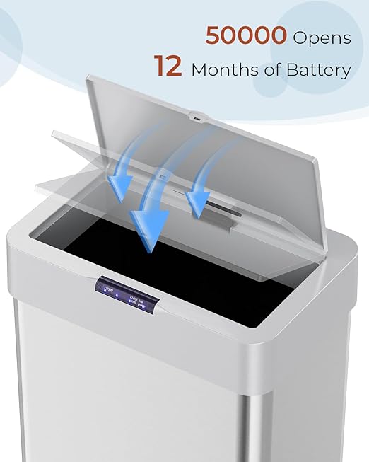 TLSUNNY 21.1 Gallon Motion Sensor Trash Can,Touchless Automatic Garbage Can,Brushed Stainless Steel Smart Bin,with Bag Holder,Soft Close Lid,for Kitchen,Office,RV,Bedroom,Living Room (Silver, 80L)