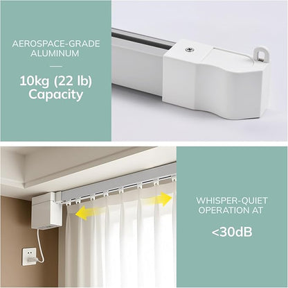 Umimile Smart Electric Curtain Track, Motorized Curtain Track System, 70.8-129 inch Adjustable Length, App/Remote Control, Compatible with Alexa, Google Home, for Ceiling and Wall Mount