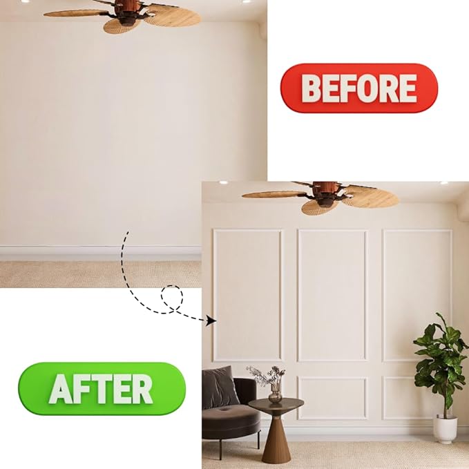 Peel and Stick Wall Molding Kit – Pre-Cut & Primed Trim Package, DIY Self-Adhesive Wainscoting Panels, Paintable Polystyrene Wall Frame, Easy Wall Upgrade (Model-2)