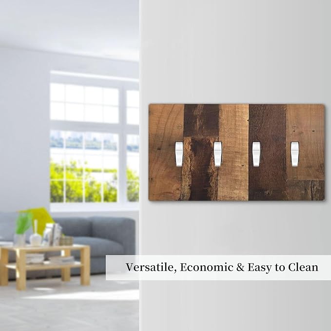 Rustic Brown Wood Vintage Wood Board Light Switch Covers Quad Toggle Electrical Faceplate 4 Gang Wall Plate Decorative Switch Plates For Farmhouse Cabin Decor