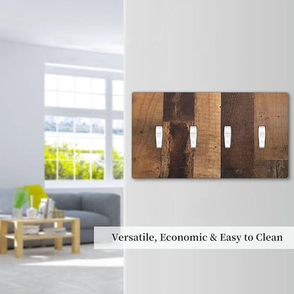 Rustic Brown Wood Vintage Wood Board Light Switch Covers Quad Toggle Electrical Faceplate 4 Gang Wall Plate Decorative Switch Plates For Farmhouse Cabin Decor