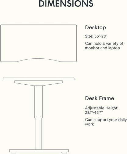 FLEXISPOT EN1 Bamboo Standing Desk, 55 x 28 Inches Whole-Piece Electric Height Adjustable Desk for Home Office (Black Frame + Bamboo Curved Desktop, 2 Packages)