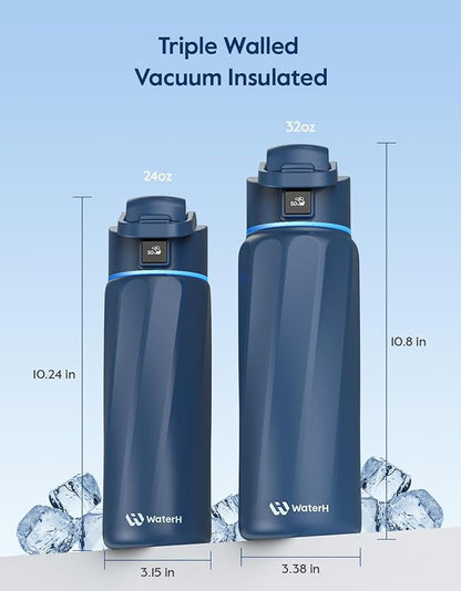 BOOST Smart Water Bottle with Reminder & Tracker, Double Wall Vacuum Insulated Bottles Stainless Steel, 32oz BPA-Free Wide Mouth for Gym, Office, School, Ideal Gift for Christmas, New Year