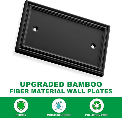 Black Modern Decorative Wall Plate Light Switch Cover Decorator Outlet Covers Rocker Switch Plates Bamboo Fiber Material Wall Plates for Kitchen Bathroom (1 Gang Single Blank-4 Pack)
