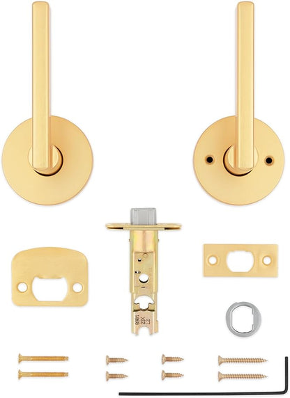 Kwikset Halifax Interior Passage Door Handle, Lever for Closet and Hallway Doors, Reversible Non-Locking Handle Lever, Satin Brass, with Microban Protection