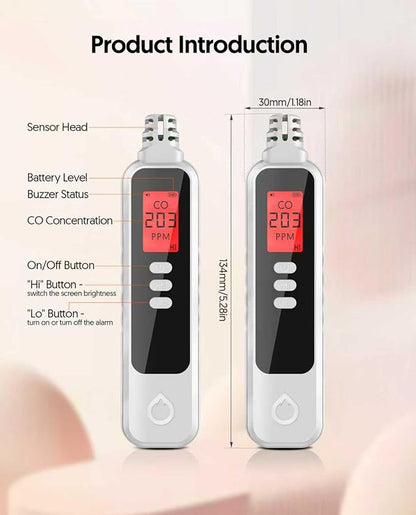 Carbon Monoxide Detectors Portable CO Detector Battery Powered, Handheld Carbon Monoxide Monitor Alarm Detector with LCD Display for Home/Outdoor/Travel (Batteries Included) (White)
