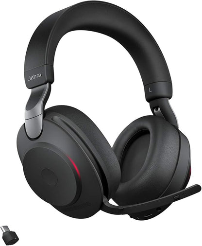 Jabra Evolve2 85 Wireless PC Headset – Noise Cancelling UC Certified Stereo Headphones with Long-Lasting Battery – USB-C Bluetooth Adapter – Black
