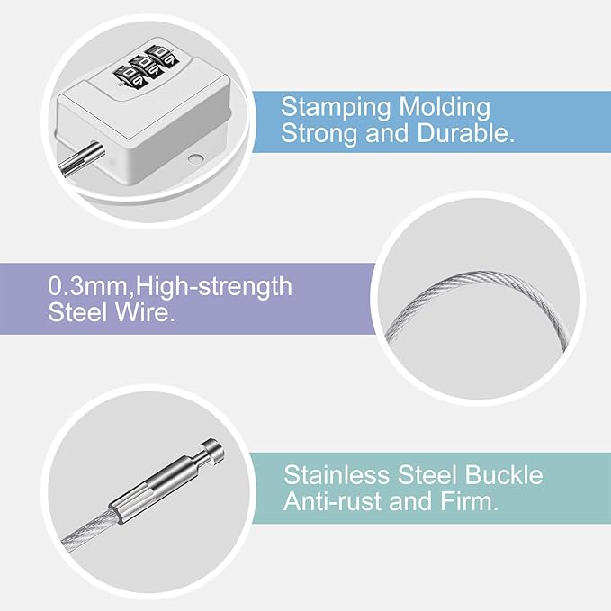 2 Pack Refrigerator Lock - Heavy Duty 3 Digit Cable Fridge Lock, Child Proof Cabinet Locks(White)