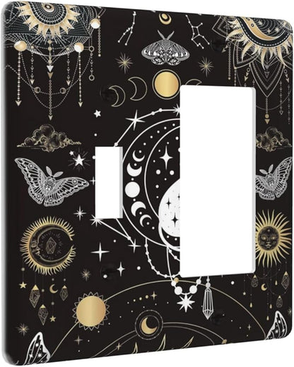 White Cat Tarot Moon Phases Moth Celestial Gothic Outlet Covers 1 Toggle 1 Rocker Combination Decorative Wall Plate Electrical Switch Plates Light Switch Cover Plate for Kids Room Bedroom Decor