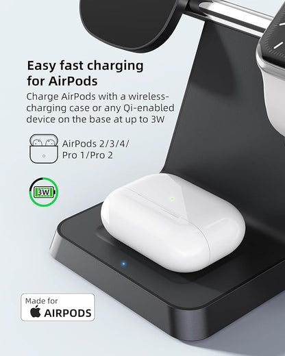 Charging Station for Multiple Devices Apple: 3 in 1 Magnetic Wireless Charger Stand for MagSafe-Compatible Nightstand Charging Dock for iPhone 17 16 15 14 13 12 Pro Max Plus Apple Watch Airpods