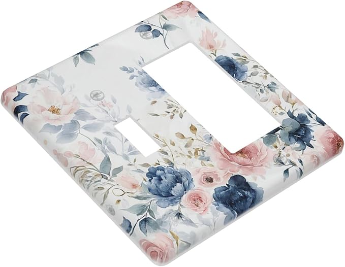 Elegant Watercolor Pink Blue Flowers Floral 2 Gang Combo 1 Toggle 1 Rcoker Light Switch Covers Decorative Switch Plates Electrical Switch Plates and Outlet Covers for Home Art Decor 4.5 X 4.5 IN