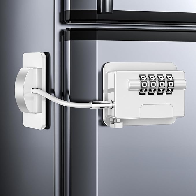 Child Proof Fridge Locks with 4 Code Password, Refrigerator Combination Latch for Kids, Toddlers and Adults, Baby Proofing Freezer Door Lock for Cabinets and Drawers, Oven, Windows (White-1Pack)