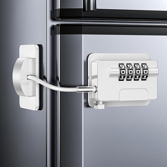Child Proof Fridge Locks with 4 Code Password, Refrigerator Combination Latch for Kids, Toddlers and Adults, Baby Proofing Freezer Door Lock for Cabinets and Drawers, Oven, Windows (White-1Pack)