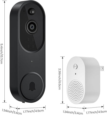 1080p Video Doorbell Camera Wireless with Chime, AI Human Detection, 2-Way Audio, FHD Live View, Wire-Free, Night Vision, Cloud Storage, Battery Powered, Indoor Outdoor Surveillance (Black)