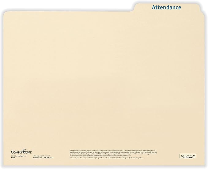 ComplyRight Attendance Folders | 11.75” x 9.5” | HR and Employee Management | 25-Pack
