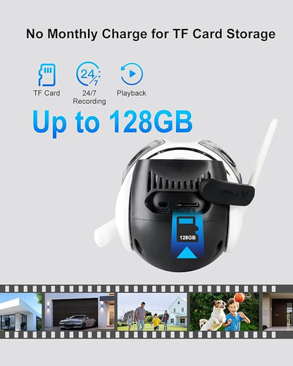 Three Lens WiFi Outdoor Security Camera, 9MP Wireless Home Security Cam, 360° Pan/Tilt, Human Detection, AI Auto Tracking, No Blind Spot, Color Night Vision, Two-Way Audio, Spotlight, IP66