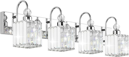 Ralbay Chrome Crystal Vanity Light 4-Lights 31.5'' Modern Bathroom Wall Lighting Over Mirror