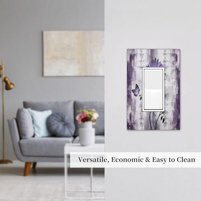 Outlet Covers Purple Daisy White Floral Butterfly Flowers 1 Gang Wall Plates Single Rocker Light Switch Covers Decorative Switch Plates Electrical GFCI Panel Covers for Home Office Decor 5 X 3 IN