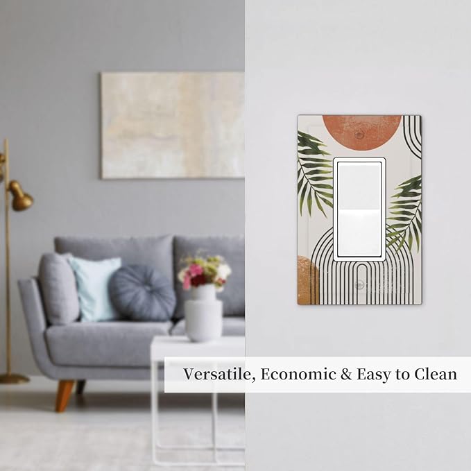 Beautiful Boho Mid Century Large Archs Sun Leaves Plants Decorative Outlet Covers 1 Gang Single Rocker Light Switch Cover Plate Wall Plates GFCI Faceplate for Bedroom Living Room Decor