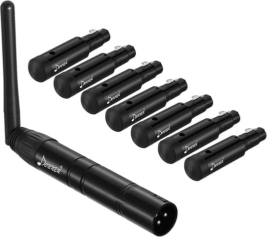 Donner Wireless DMX512 Transmitter Receiver DJ 2.4G DMX Wireless Controller 7 Receivers with Built-in Battery & Light Dome & 1 Transmitter for LED Stage Disco Party Bar, Stage Lighting Control 8PCS