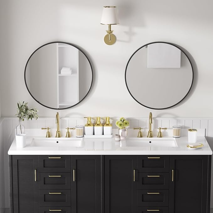 Bathroom Sets with Shower Curtain and Rugs, 27PC Bathroom Accessory Set, White Bathroom Set, White Bathroom Accessories Set with Trash Can, Toilet Brush and Soap Dispensers