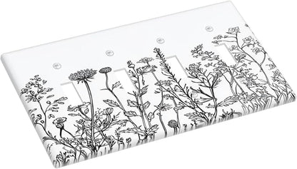 Light Switch Covers Floral Wildflower Rustic Plant Leaves Quad Toggle Electrical Faceplate 4 Gang Wall Plate Decorative Switch Plates For Farmhouse Cabin Decor