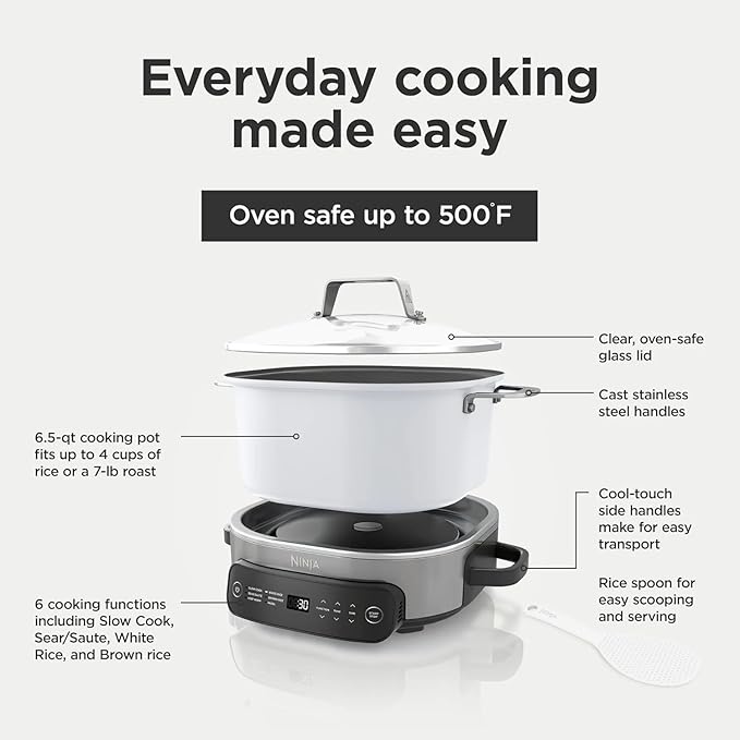 Ninja Foodi PossibleCooker 6.5Qt PRO Plus 10-in-1 Smart Cook System - Multi-Function Rice Cooker, Slow Cooker, Sous Vide with Thermometer - Electric Pot for Kitchen Appliances (6.5 QT)
