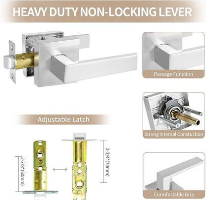 Passage Door Lever, Satin Nickel Interior Door Handles for Hallway and Closet, Heavy Duty Square Interior Keyless Door Handles Non-Locking Door Levers, 4 Pack
