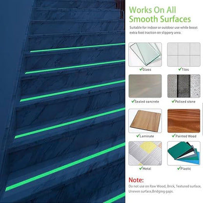 Anti Slip Tape, Clear Glow in The Dark Traction Grip Tape, 2 Inch x 32.8ft Waterproof Indoor/Outdoor, Non Slip Stair Treads Safety Tape (Clear with a line of Glow, 2" Width)
