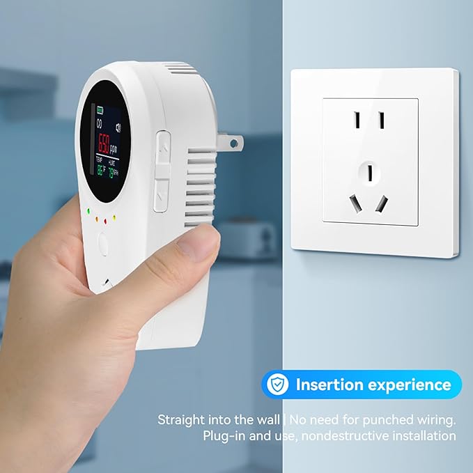 5PCS 5-in-1 Rechargeable Carbon Monoxide & Natural Gas Detectors with Temperature/Humidity LCD Display & 2000mAh Lithium-ion Battery, Portable Plug in Co Detector for Home Travel RV Essentials