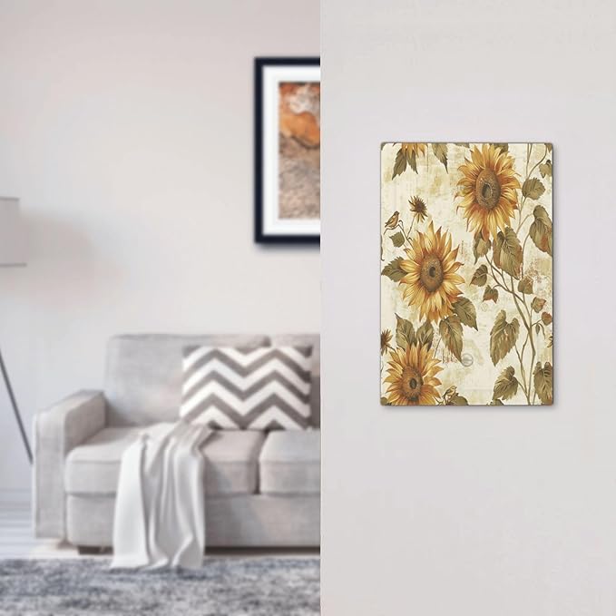 Light Switch Cover Plate Rustic Sunflower Floral Pattern 1 Gang No Device Blank Electrical Wall Plates Faceplate Decorative Switch Plate for Bedroom Cabin Decor