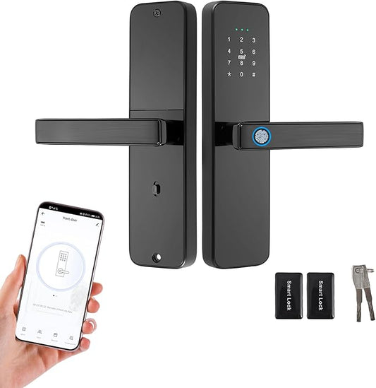 EIYSIE WiFi Smart Door Lock with Handle, Fingerprint Lock Keyless Entry Door Lock with Keypad, Electronic Door Lock for Front Door and Bedroom, Digital Lock Built-in WiFi and App Control